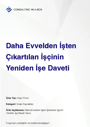 [TS1ATBK1MR] Daha Evvelden İşten Çıkartılan İşçinin Yeniden İşe Daveti