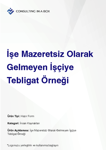 [W3FZ8FNARK] İşe Mazeretsiz Olarak Gelmeyen İşçiye Tebligat Örneği